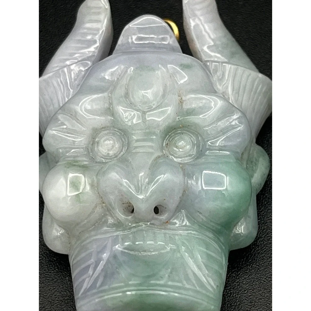 Hand Carved Burmese Jadeite Belt Buckle Lavender & Green Pixiu pendant Protector